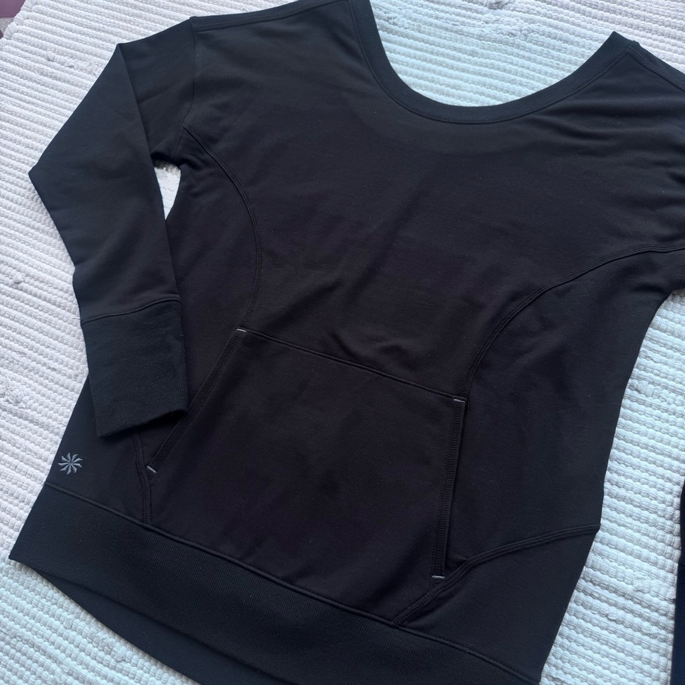 Athleta Black Curved Seam Pocket Pullover Sweatshirt Size S - Picture 5 of 11
